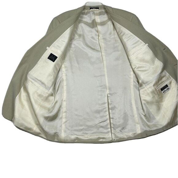 M black label Mens 46 L Blazer 100% Pure Silk Beige Notch lapel Lined - Picture 6 of 11